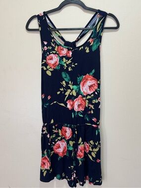 Andre by Unit Navy Floral Sleeveless Romper with Pink Rose Print